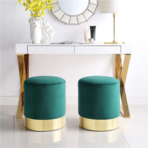 Nordic light luxury velvet fabric trial shoe stool round dark green metal dresser household pier foot stool low