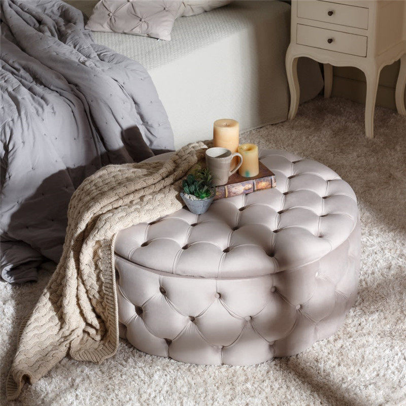 Nordic light luxury velvet cloakroom beige gray shoe changing stool bedroom storage storage stool living room round foot sofa