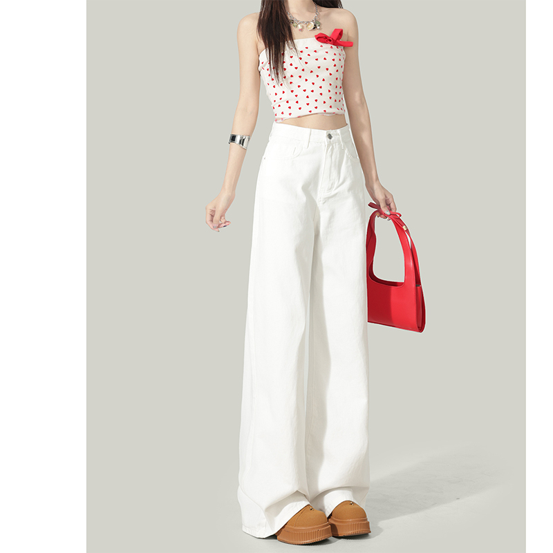 White Slim Wide-Leg Jeans for Women, 2025 Summer New Style, Petite High-Waisted, Slimming, High-End Drape Straight-Leg Pants White Slim Wide-Leg Jeans for Women, 2025 Summer New Style, Petite High-Waisted, Slimming, High-End Drape Straight-Leg Pants