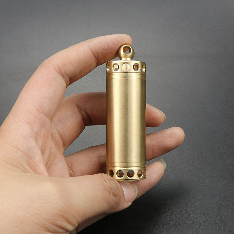 Brass hollow one-piece cutting medicine box Sealed waterproof portable first aid medicine box Portable play art medicine bottle