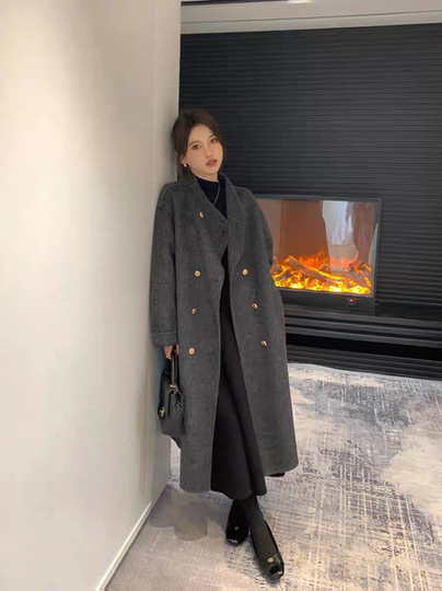 双面羊绒大衣女2025秋冬新款灰色高端羊毛呢外套