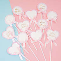 Cake plug-in birthday decoration blank can be written card pink bow baking dessert table cake decoration