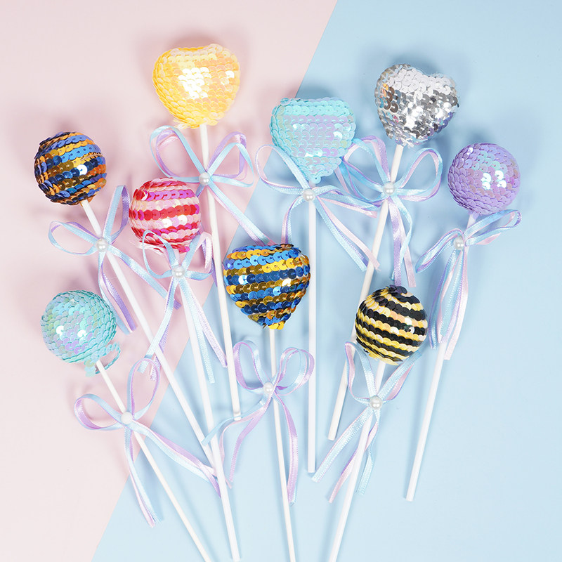 Birthday cake decoration sequins shiny colored ball bow ball heart shaped love baking plug-in card