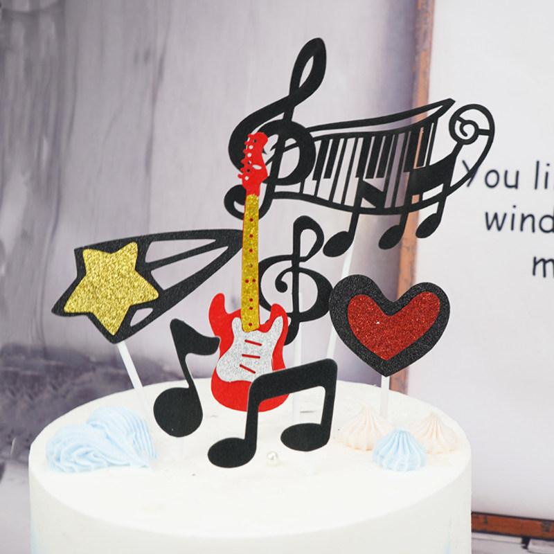 雜貨小鋪烘焙生日蛋糕裝飾吉他音符鍵盤插牌插件搖滾音樂主題派對裝扮插卡 Yahoo奇摩拍賣