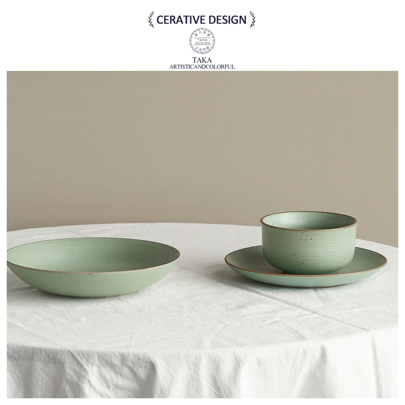 Modern Minimalist Ceramic Dinnerware Set, Green Household Plates and Dishes Combination, Japanese-Style Artistic Retro Restaurant Tableware