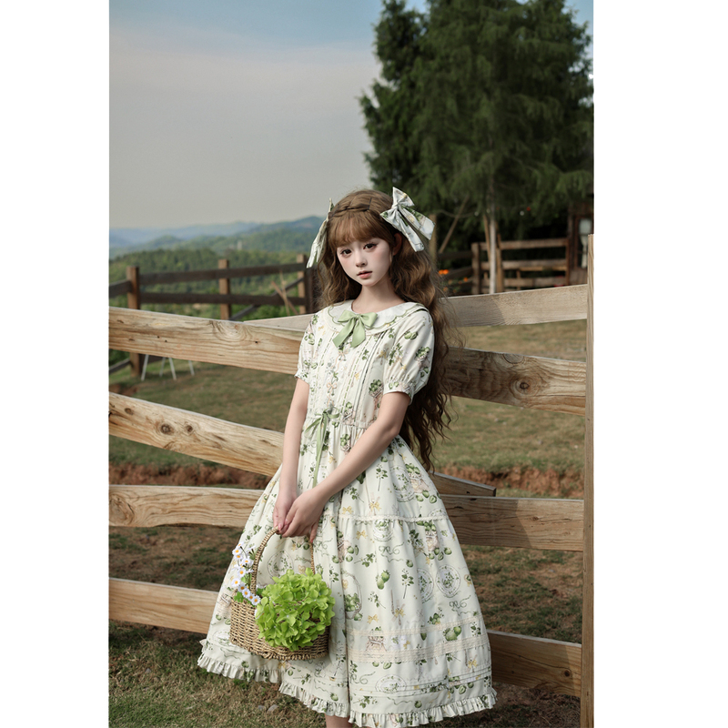 Semi-Cooked Berry Op Short-Sleeved Sack Dress Cla Elegant Green Strawberry Long Dress Semi-Cooked Berry Op Short-Sleeved Sack Dress Cla Elegant Green Strawberry Long Dress