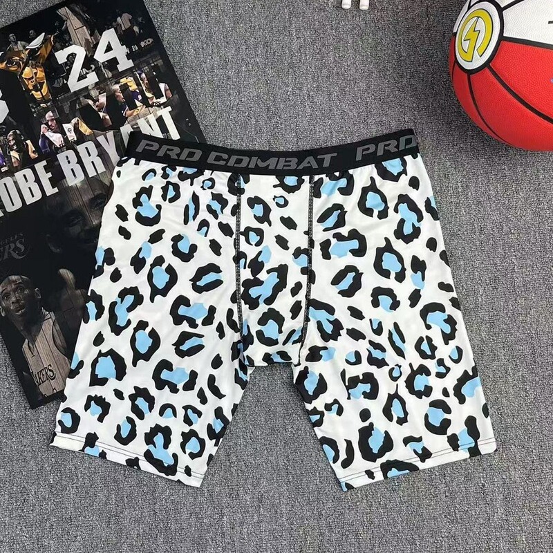 Leopard Print Shorts Men's Quarter-Length Basketball Tights Sports Training Fitness Breathable High-Elastic Compression Leggings Running