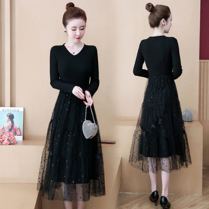 Sequin Mesh Dress, New Autumn and Winter Style, Rhinestone Starlight Dress, Over-The-Knee Mid-Length, Large Hem Umbrella Skirt, A-Line Skirt, Trendy Sequin Mesh Dress, New Autumn and Winter Style, Rhinestone Starlight Dress, Over-The-Knee Mid-Length, Large Hem Umbrella Skirt, A-Line Skirt, Trendy