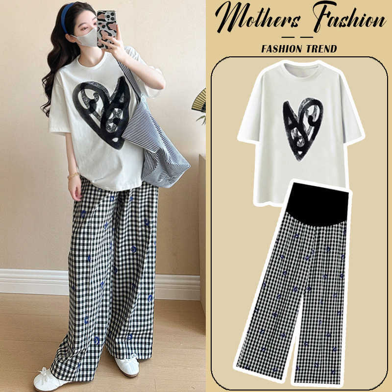Next Alice Maternity Suit Summer 2026 New Korean Style Loose Casual Printed Top and Pants Two-Piece Set for Women