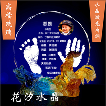 New colored glaze baby souvenir baby born Full Moon 100 days old gift crystal hand foot print muddy