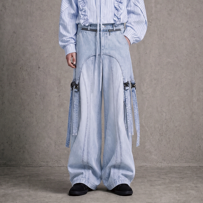 Po:Hx【Yue Yue】Same Style Denim Blue Washed Retro Straight-Leg Work Casual Pants Po:Hx【Yue Yue】Same Style Denim Blue Washed Retro Straight-Leg Work Casual Pants