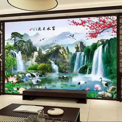 Rich water long flow TV background wall wallpaper 3d landscape murals 5d three-dimensional living room wallpaper 8d film and television Wall cloth decoration