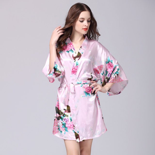 Ice silk silk women's nightgown summer mid-sleeve peacock casual pajamas home wear set women's pajamas WP065