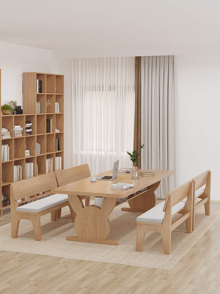 Solid wood living room large desk Leisure area Multi-person reading desk Students study writing desk Home Working desk Long table-Taobao