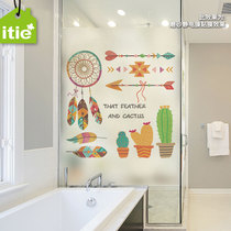 Custom frosted electrostatic glass anti-collision film Indian natural feather cactus restaurant window sticker wings