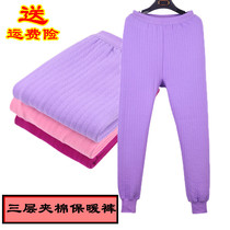  Womens high waist deep crotch three-layer thick spring and autumn pants plus fat plus size middle-aged and elderly large warm pants cotton line pants
