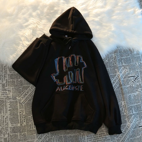 Tide, хлопковая черная демисезонная толстовка с капюшоном, утепленная парная одежда для влюбленных, коллекция 2021, в корейском стиле