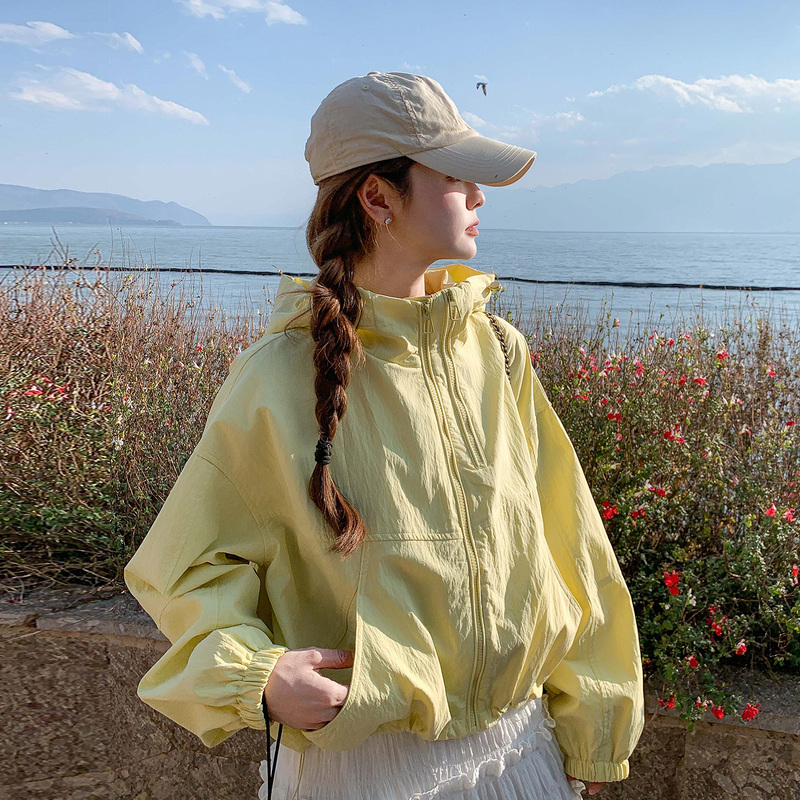 Beimuchi Yellow Korean Style Hooded Jacket for Women 2026 Spring New Short Loose-Fit Coat