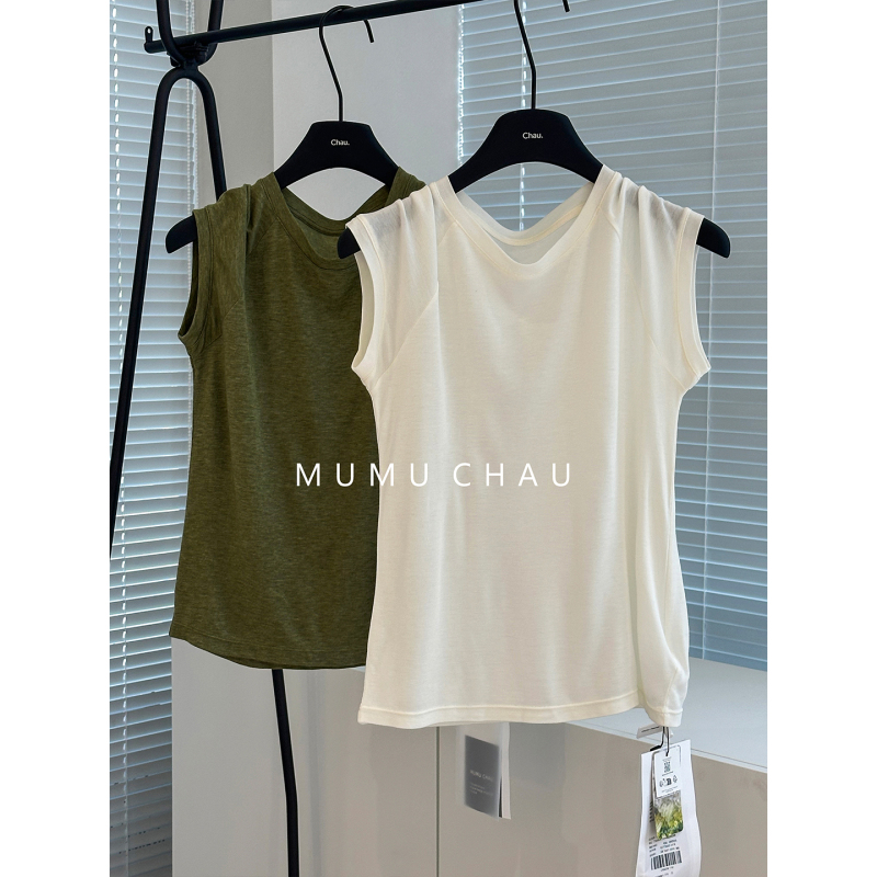 Yiqiu Ma High-End Women's Clothing 2026 Summer New Lyocell Stylish Casual Round Neck Short Sleeve T-Shirt with Small Cap Sleeves, Thin Style
