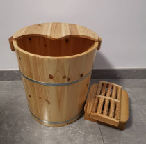 Clearance foot bath wooden bucket 40cm high pine wood with lid foot wash basin solid wood fumigation bucket Household foot bath bucket foot Sanli