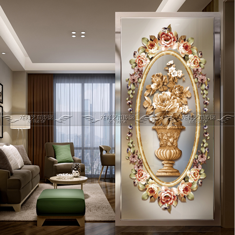 Minimalist 3D Cubist Flowers Fresco Genguan Art Glass Living Room Background Wall Dining Hall Aisle Hallway Screen Partition