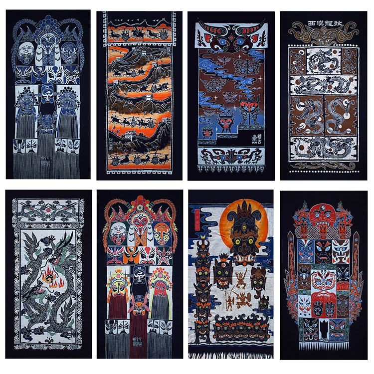 Hmong artisan wax dye crafts Beijing drama Facebook Totem Ancient Culture Series wall-hanging curtain hotel decoration painting