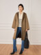 Rong Rong Jia/Heavy grain corrugated tweed two-sided tweed/Brown loose drop shoulders sleeve mid-length hooded cashmere coat