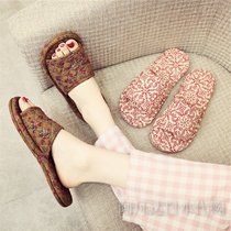 Japan Japanese gp Japanese linen fabric bottom slippers male and female summer home indoor wooden floor mute soft bottom