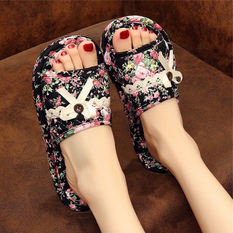 Japanese Japan Day Lovers Spring Summer Home Mute Pure Cotton Fabric Bottom Soft Bottom Unhurt Floors Slippers Fabric women