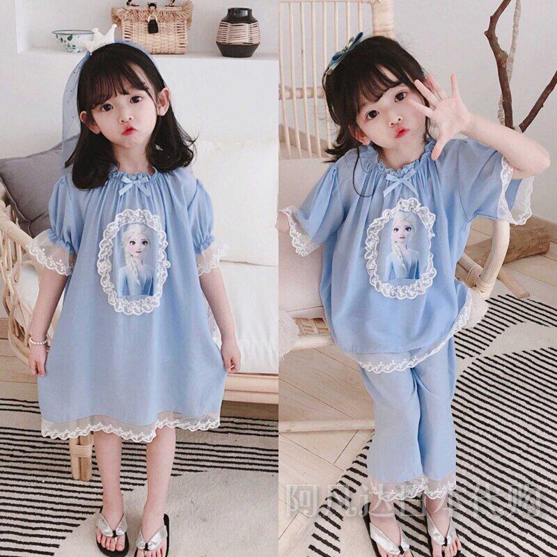 Japan JULIPPET Japanese cute summer girl baby Elsa princess pajamas nightdress set children's loungewear
