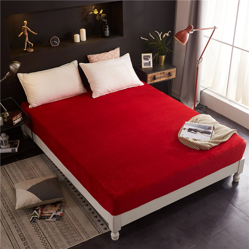 Fall Winter Warm Flaver Heating Flaver Thickness Cream Single Bed Bedmarks Celebrating Big Red Coral Velvet Bedsleeve Four Pieces