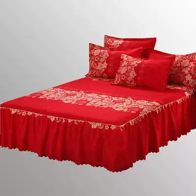 New product Wedding celebration big red one-piece bed skirt bed cover Summer bed cover Bed sheet 1 5m1 8m2 meters three or four-piece set