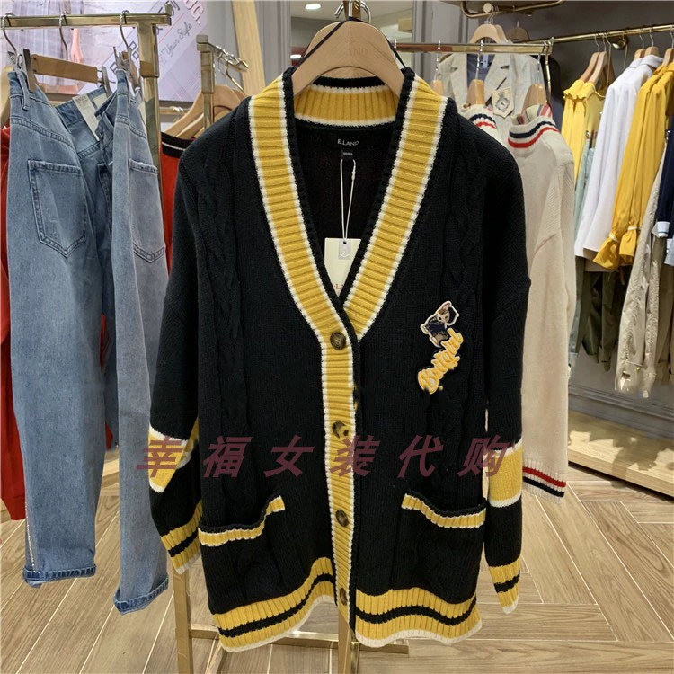 ELAND đính kèm 19 mùa thu và mùa đông mới kiểu Anh áo len dệt kim áo len nữ EECK949H5B - Đan Cardigan