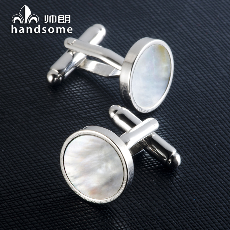 Simple Round Light white Shell Cufflinks Unisex French shirt Cuffs Silver Sleeve Nails Cufflinks