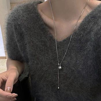 Pull-out long single bead pearl sweater chain long