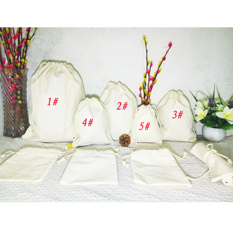 Pure color cotton bag canvas storage bag drawstring bag drawstring pocket small cloth bag empty bag hand-painted bag DIY custom