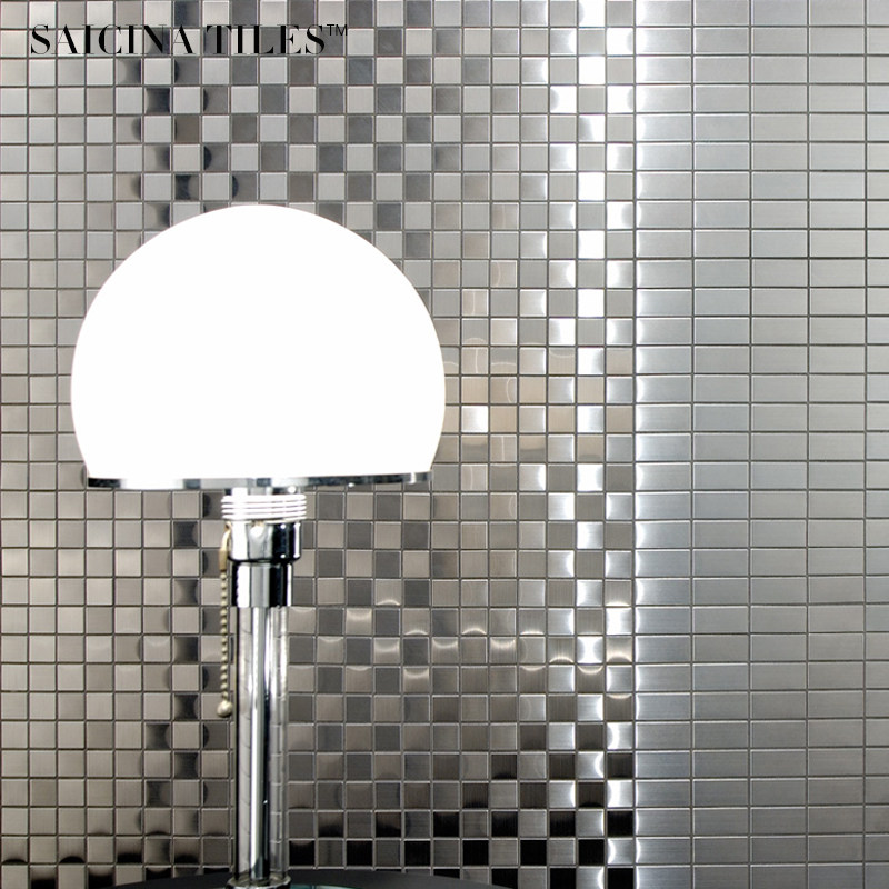 Nordic Silver Metal Wire Drawing Stainless Steel Mosaic Magnetic Brick Chessboard Makeup Room Wall Brick Bathroom Background Wall Waist Line