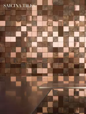 Nordic metal bronze brushed mosaic tile background wall 3D bump decorative wall Living room powder room wall brick