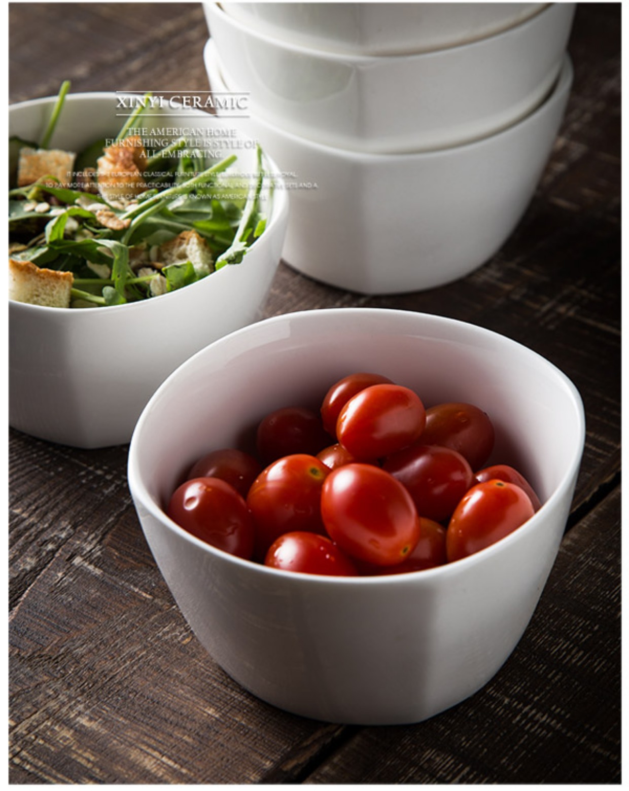Bát vuông nhà gốm sứ ăn bát nhỏ bát trắng tinh khiết dành cho người lớn bát cơm salad bát sáng tạo bộ đồ ăn châu Âu bộ chén dĩa sứ