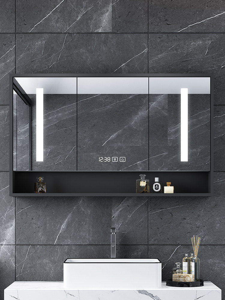 Smart mirror cabinet wall-mounted bathroom mirror with rack dressing room solid wood storage cabinet