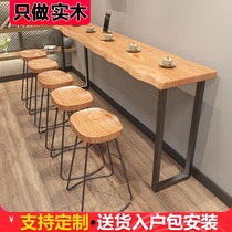 Modern milk tea shop bar simple partition Wrought iron long small table Commercial wall solid wood whole board high-legged tables and chairs