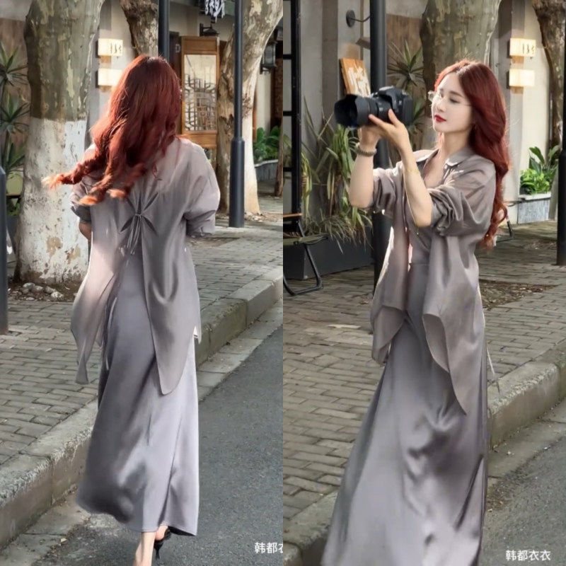 Back Slit Chiffon Blouse for Women, Summer Thin Cardigan Jacket, Unique Design, Sun Protection Top, Air Conditioning Shirt
