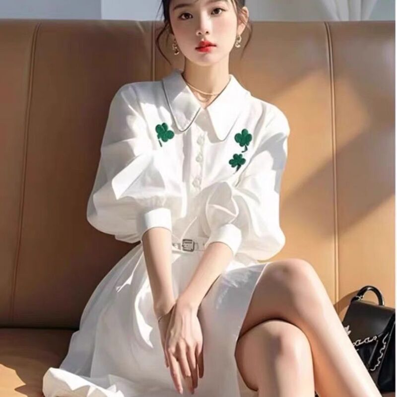 2025 Spring/Summer New Korean Style High-End Elegant White Shirt Dress Sweet and Fashionable White Dress Trend