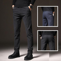 Casual trousers mens straight slim small feet business dress trousers mens elastic Joker middle-aged casual pants solid color