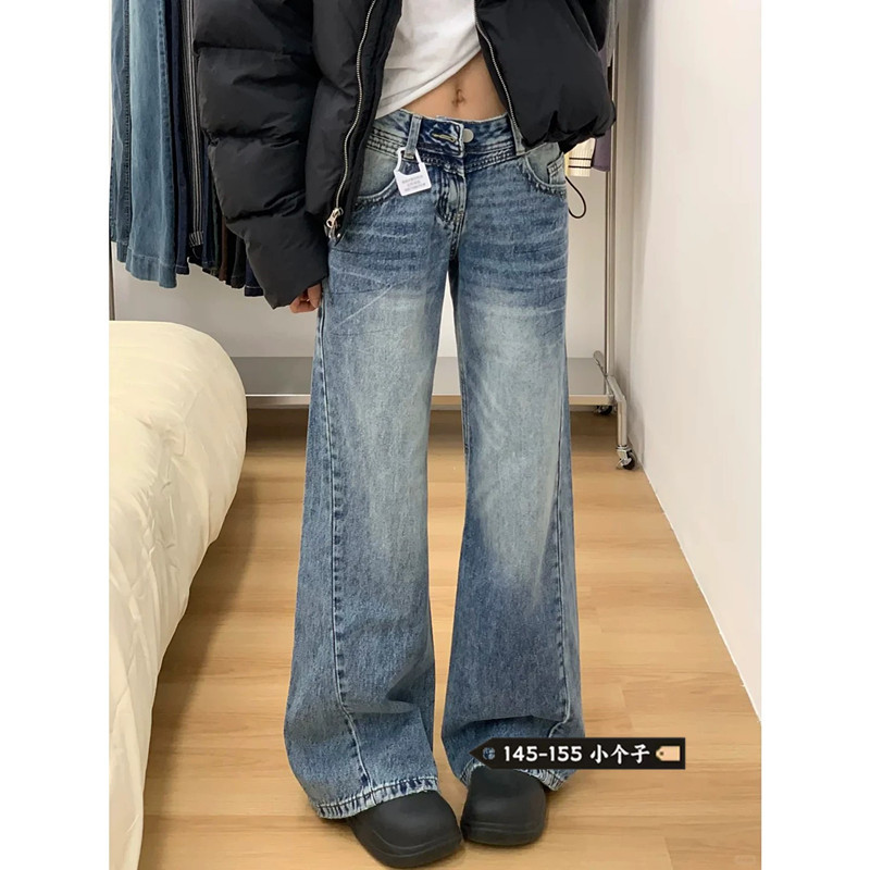 American Retro Low-Waist Flared Jeans for Women, Petite Size, Loose Fit, Not Tight on the Legs, Slimming Wide-Leg Flared Pants American Retro Low-Waist Flared Jeans for Women, Petite Size, Loose Fit, Not Tight on the Legs, Slimming Wide-Leg Flared Pants