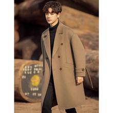 High quality double-sided cashmere coat for men in winter, thickened, casual, loose, medium length, knee length, double breasted woolen coat