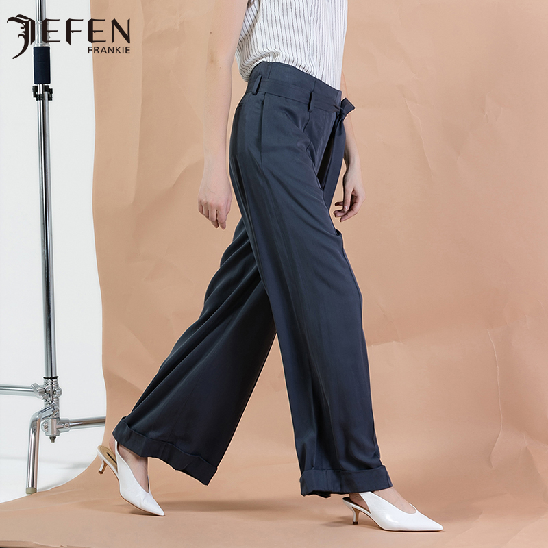 JEFEN Giffin mùa xuân / New belted Grey Casual Pants mùa hè của quần Wide-Legged quần Straight