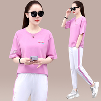 Summer sportswear set womens short sleeve trousers running 2021 New slim fashion foreign age two sets tide