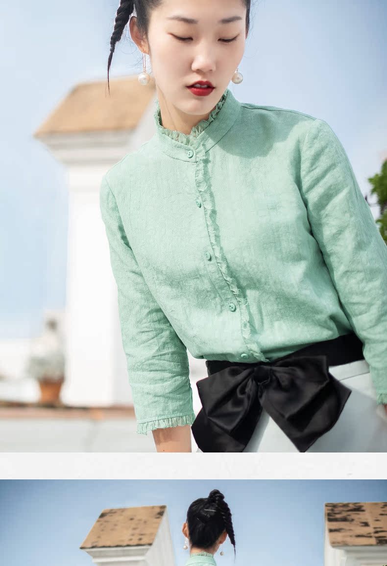 Sống ở bên trái 2019 mùa xuân và mùa hè mới của phụ nữ áo sơ mi cotton và vải lanh lỏng lẻo - Áo sơ mi các kiểu áo công sở de thương