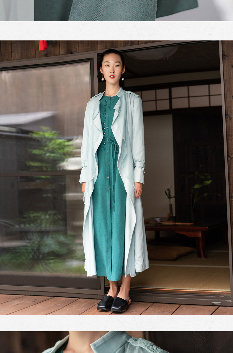 Sống ở bên trái 2019 xuân hè mới áo gió dài tay áo lụa tơ tằm lụa nữ với áo có thắt lưng - Trench Coat áo lông vũ